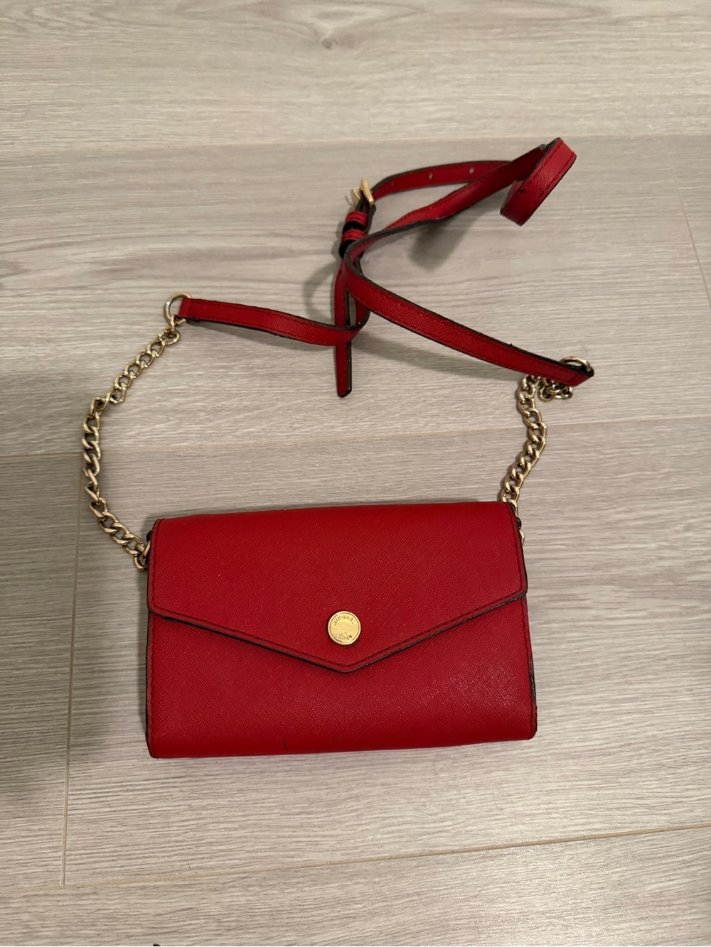 Michael Kors Red Crossbody Wallet with Gold Chain